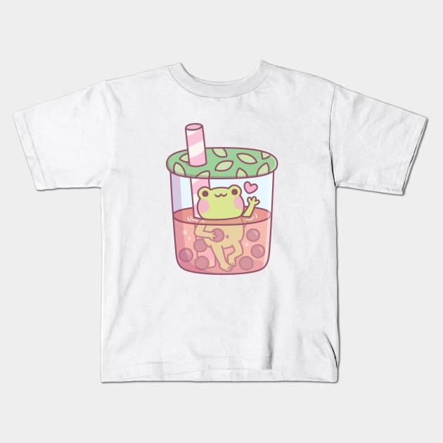 Cute Frog In Bubble Tea Cup Funny Kids T-Shirt by rustydoodle